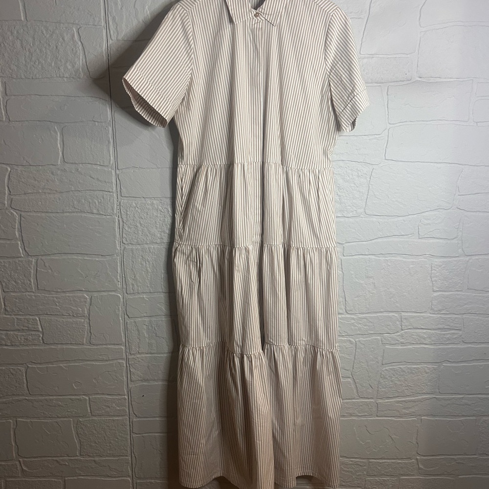 Chico's Cream Striped Midi Dress